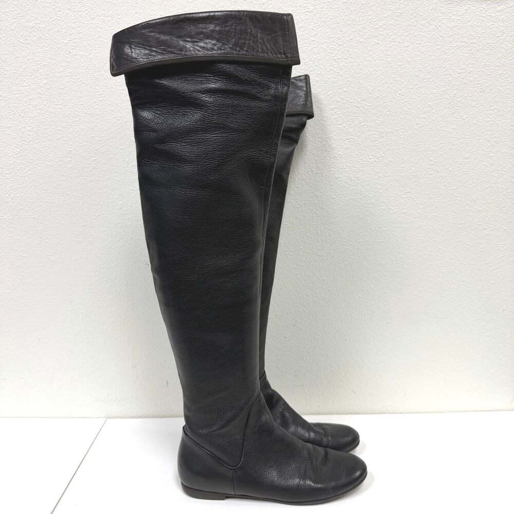 GIUSEPPE ZANOTTI Black Leather Over The Knee Boots Foldover Cuff Zip Women’s 36